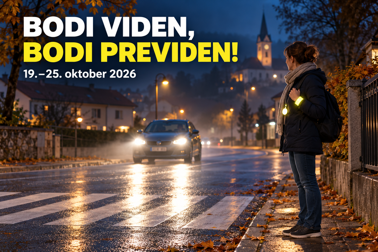 Okrasna grafika, peška na prehodu za pešce ponoči
